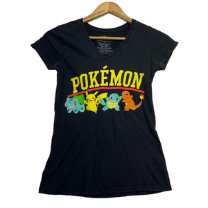 Pokemon Pikachu Charizard Squirtle Black T-Shirt (Women Size Small)